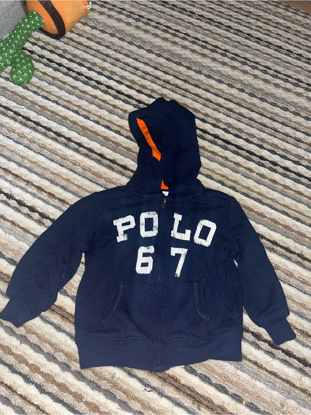 Ralph Lauren Navy Hooded Zip Sweatshirt with Orange Trim